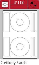 Print etikety A4 pro laserový a inkoustový tisk - průměr 118 mm (2 etikety / arch) na CD